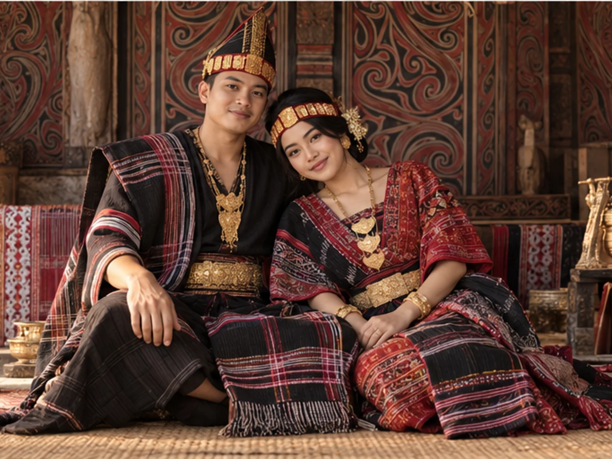 Damar dan Aruna dengan latar ukiran gorga