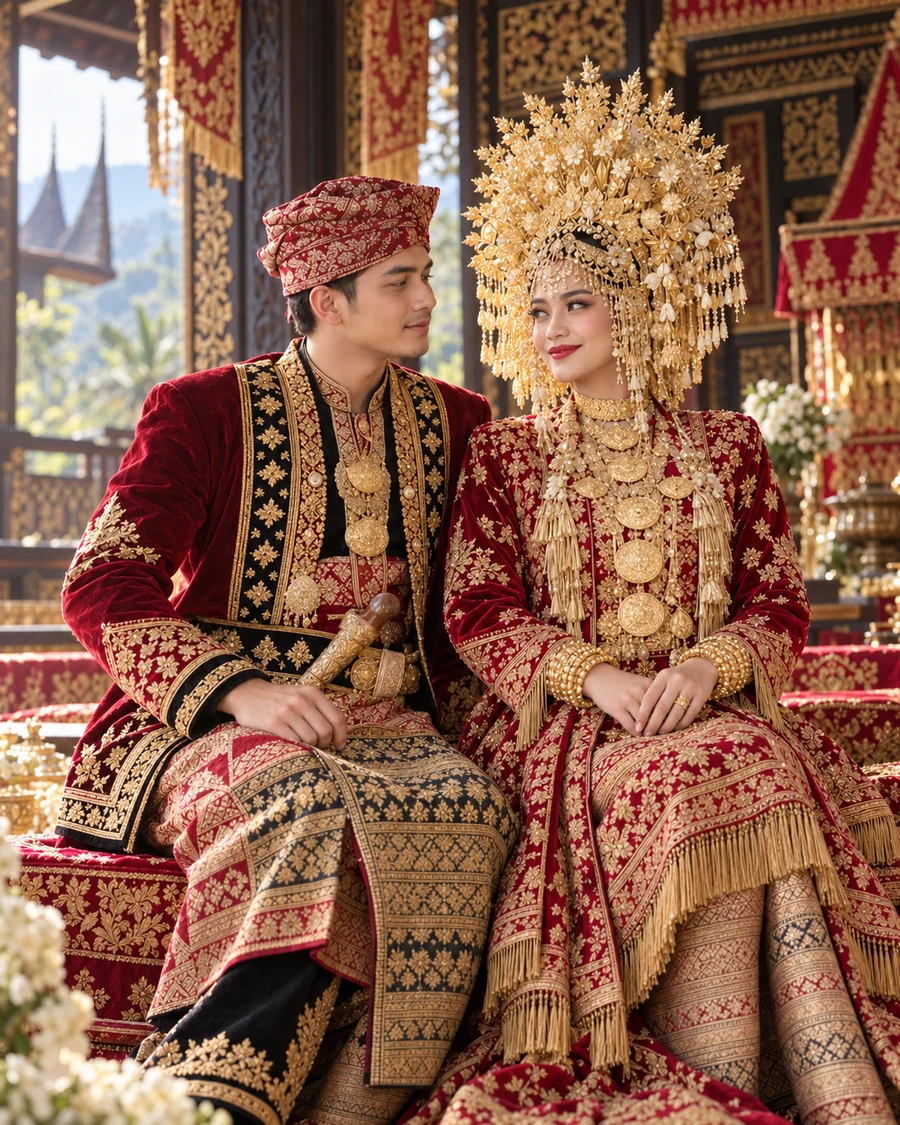 Damar dan Aruna duduk bersama di Rumah Gadang