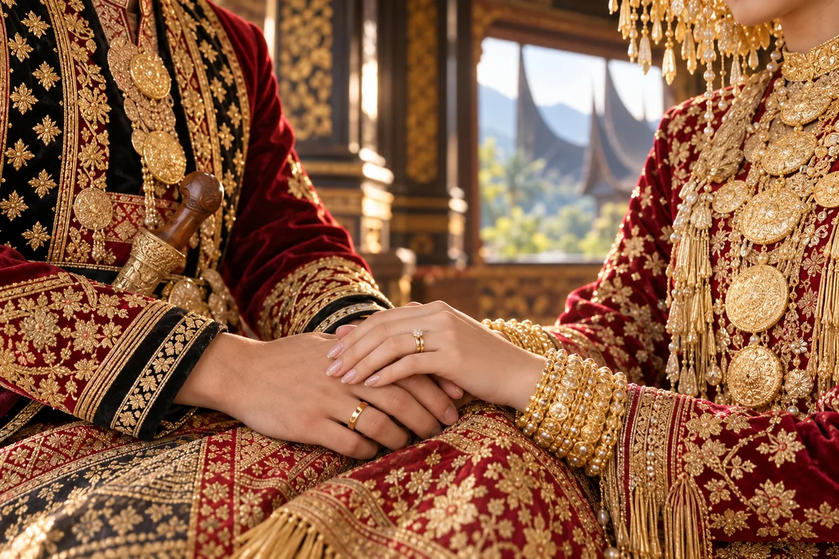 Detail cincin dan songket pernikahan Minangkabau