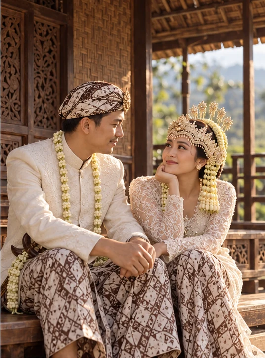 Damar dan Aruna duduk di beranda rumah Sunda